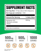 BulkSupplements.com Berberine HCl Powder - Berberine Supplement, Berberine Powder - Gluten Free, 500mg per Serving, 500g (1.1 lbs) (Pack of 1)
