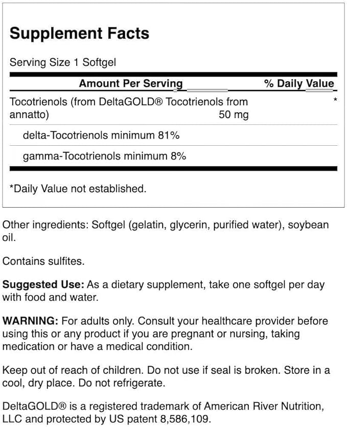 Swanson Deltagold Tocotrienols - Annatto & Vitamin E Tocotrienols - 99% Tocopherol Free (60 Softgels, 50mg Each) (2 Pack)