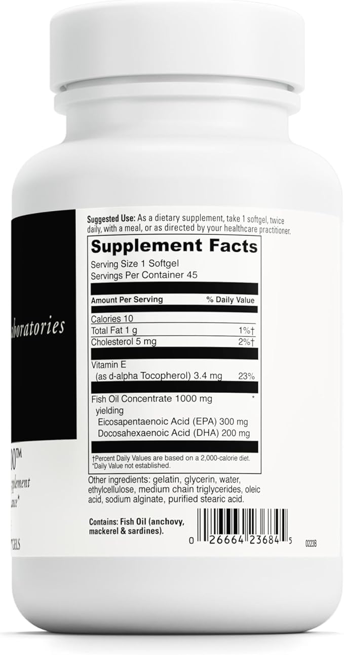 DAVINCI Labs Omega-3 1000 - Dietary Supplement to Maintain Already Normal Cholesterol Levels and Support Immune System, Healthy Hair and Skin* - Gluten-Free - 45 Enteric Coated Softgels