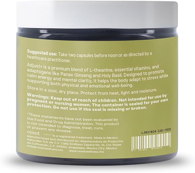 Adjust+ | Holy Basil, Panax & Siberian Ginseng, Phosphatidylserine, L-Theanine, Vitamins B & C | Adaptogen Stress Support, Calm Energy & Mental Clarity | 60 Capsules