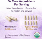 Purity Labs Trans-Resveratrol Supplement 5,000 mg Equivalent per Serving with Quercetin, USDA Organic High Potency Antioxidant, Vegan Capsules, 90 Count