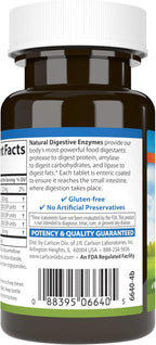 Carlson - Natural Digestive Enzymes, Digestive Aid #34 with Protease, Amylase & Lipase, Digestive Support, Nutrient Absorption & Optimal Wellness, 50 Tablets