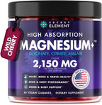 Magnesium Glycinate 2150 MG Gummies, High Absorption Magnesium Glycinate, Citrate & Malate, Sugar-Free, Vegan, Chews for Men & Women, 60 Gummies, Cherry Flavor– 60 Wild Cherry Flavor Chews