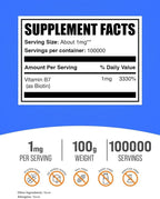 BulkSupplements.com Pure Biotin Powder - as Vitamin B7, Biotin Vitamins for Hair, Skin and Nails - Gluten Free, 1mg per Serving, 100g (3.5 oz) (Pack of 1)