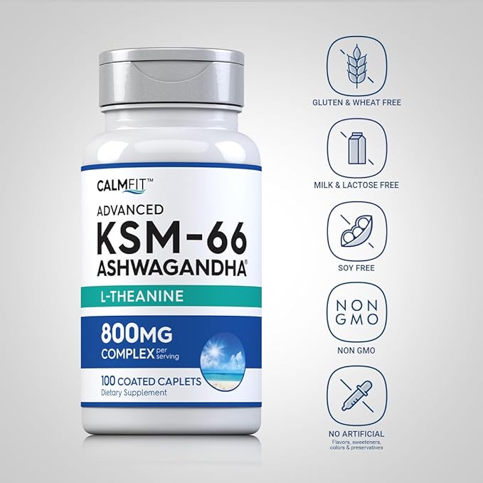 Piping Rock KSM-66 Ashwagandha Extract Supplement | 800mg Complex | 100 Caplets | Advanced Formula with L-Theanine | Vegan, Non-GMO, Gluten Free
