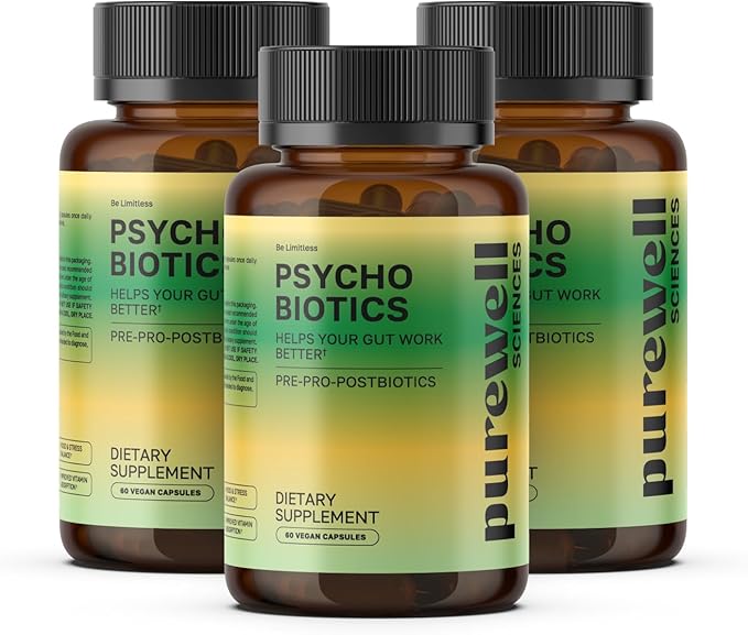 Psychobiotics – Advanced 3-in-1 Probiotic Prebiotic Postbiotic Supplement for Gut and Mood Support - 180 Vegan Probiotic Capsules – 50 Billion CFU – 3-Month Supply