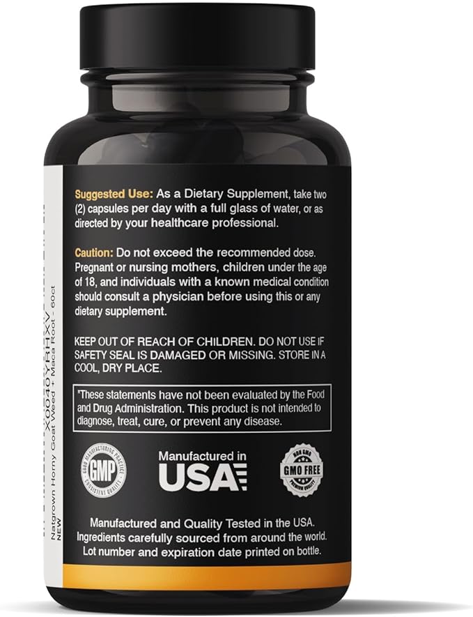 Natgrown Horny Goat Weed and Maca Root Extract Supplement for Men & Women (Epimedium Extract, Hornygoatweed) Vegan Capsules - 60 Ct
