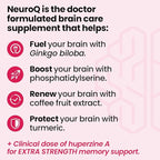 NeuroQ Memory & Focus Extra Strength - Boosts Cognitive Performance & Brain Function - Supports Neuroprotection & Concentration - Huperzine A, Gotu Kola, Ginkgo, Coffee Fruit & Propolis - 60 Capsules