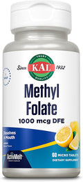 KAL Methyl Folate 1000 mcg - 5-MTHF Active Form, Folic Acid Supplement for Women and Men, Heart Health, Prenatal, Brain Support for Adults, Vegetarian, Natural Lemon ActivMelt - 60 Micro Tablets