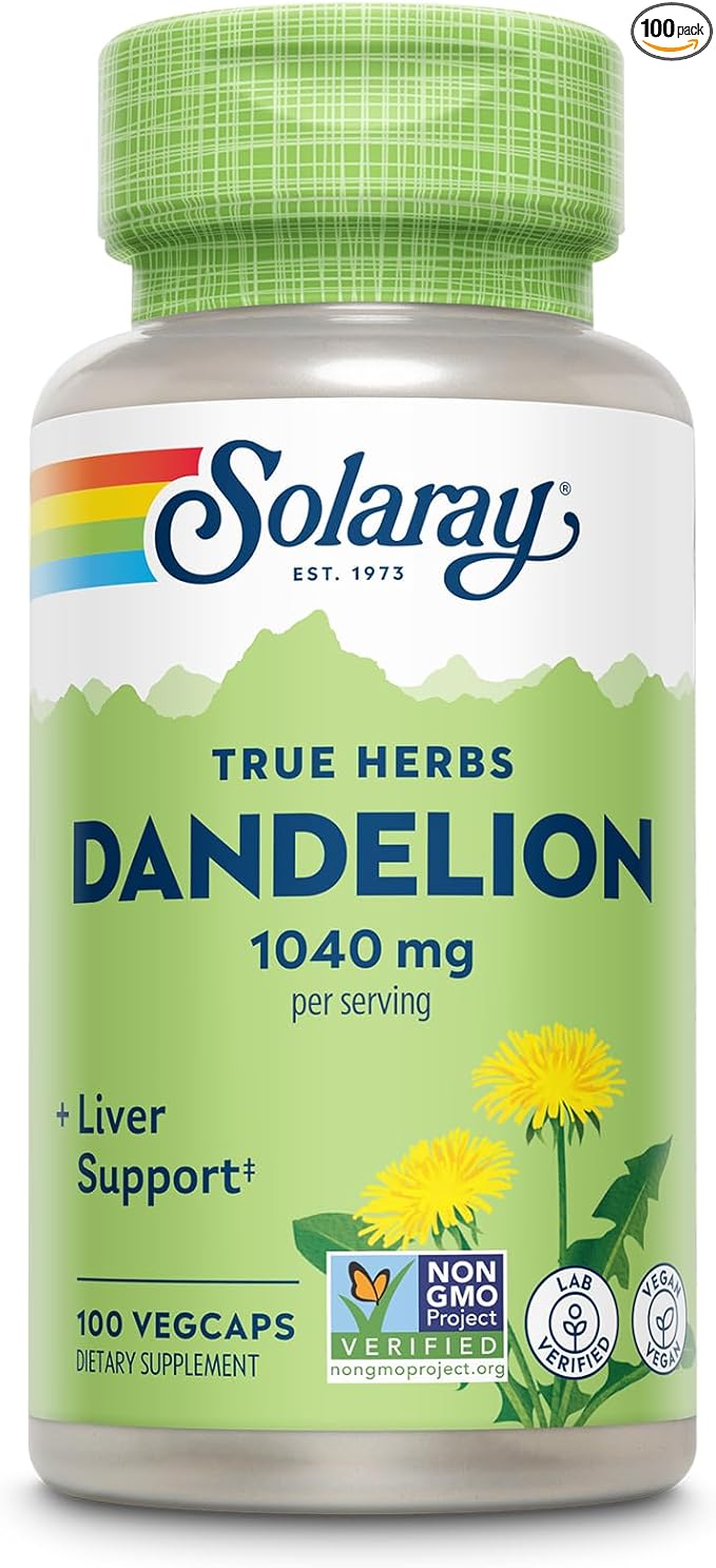 SOLARAY Dandelion Root Supplement - Healthy Kidney and Liver Support - 1,040 mg per Serving - Vegan, Lab Verified, 60-Day Guarantee - 50 Servings, 100 VegCaps