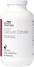Bariatric Advantage Calcium Citrate Chewable 500 mg - for Bariatric Surgery Patients - High-Potency, Easy-Digest Tablets - Calcium Citrate - Bone Strength Supplements* - 90 Count - Wild Cherry