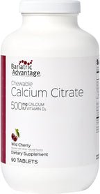 Bariatric Advantage Calcium Citrate Chewable 500 mg - for Bariatric Surgery Patients - High-Potency, Easy-Digest Tablets - Calcium Citrate - Bone Strength Supplements* - 90 Count - Wild Cherry