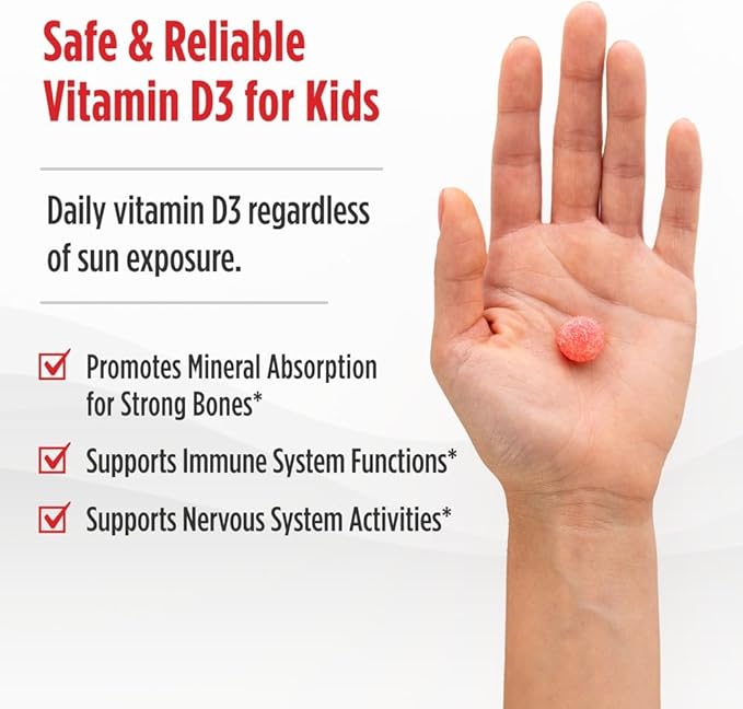 Nordic Naturals Vitamin D3 Gummies Kids, Wild Watermelon Splash - 60 Gummies - 400 IU Vitamin D3 - Bone Health, Healthy Immunity - Non-GMO, Vegetarian - 60 Servings