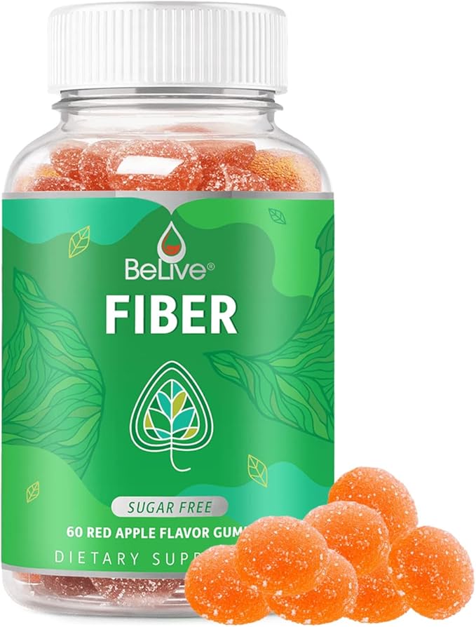 BeLive Fiber Gummies - Sugar Free Prebiotic Digestive Health and Regularity Supplement - Chicory Root & Inulin - for Adults and Kids - Apple Flavor - 60 Count