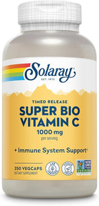 SOLARAY Super Bio Vitamin C 1000mg, Buffered, Two-Stage Timed Release with Bioflavonoids, Immune Support Supplement, High Absorption, Vegan, 60-Day Guarantee – 250 VegCaps