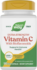 Nature's Way Extra Strength(1) Vitamin C with Bioflavonoids, Supports Immune Health*, Promotes Collagen Production for Healthy Skin*, 1,000 mg per Capsule, 100 Vegan Capsules (Packaging May Vary)