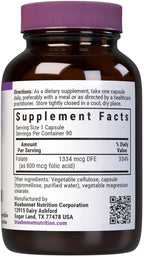 Bluebonnet Nutrition Folic Acid 800mcg, Healthy Neurological Development*, Soy-Free, Gluten-Free, Non-GMO, Kosher Certified, Dairy-Free, Vegan, 90 Vegetable Capsules