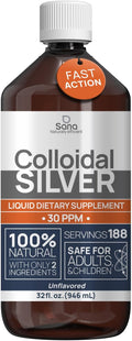 Colloidal Silver Liquid 32 fl oz 30 PPM - Bioactive Hydrosol Silver Water - Natural Immune Support Nano Sol Supplement Solution - Ionic Minerals - Organic Structured Silver