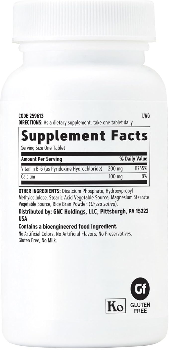 GNC Vitamin B6 200mg Supplement, Supports Immune System and Nervous System, 100 Serving