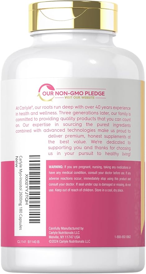 Carlyle Myo-Inositol Supplement for Women | 2600mg | 180 Capsules | Extra Strength | Non-GMO, Gluten Free