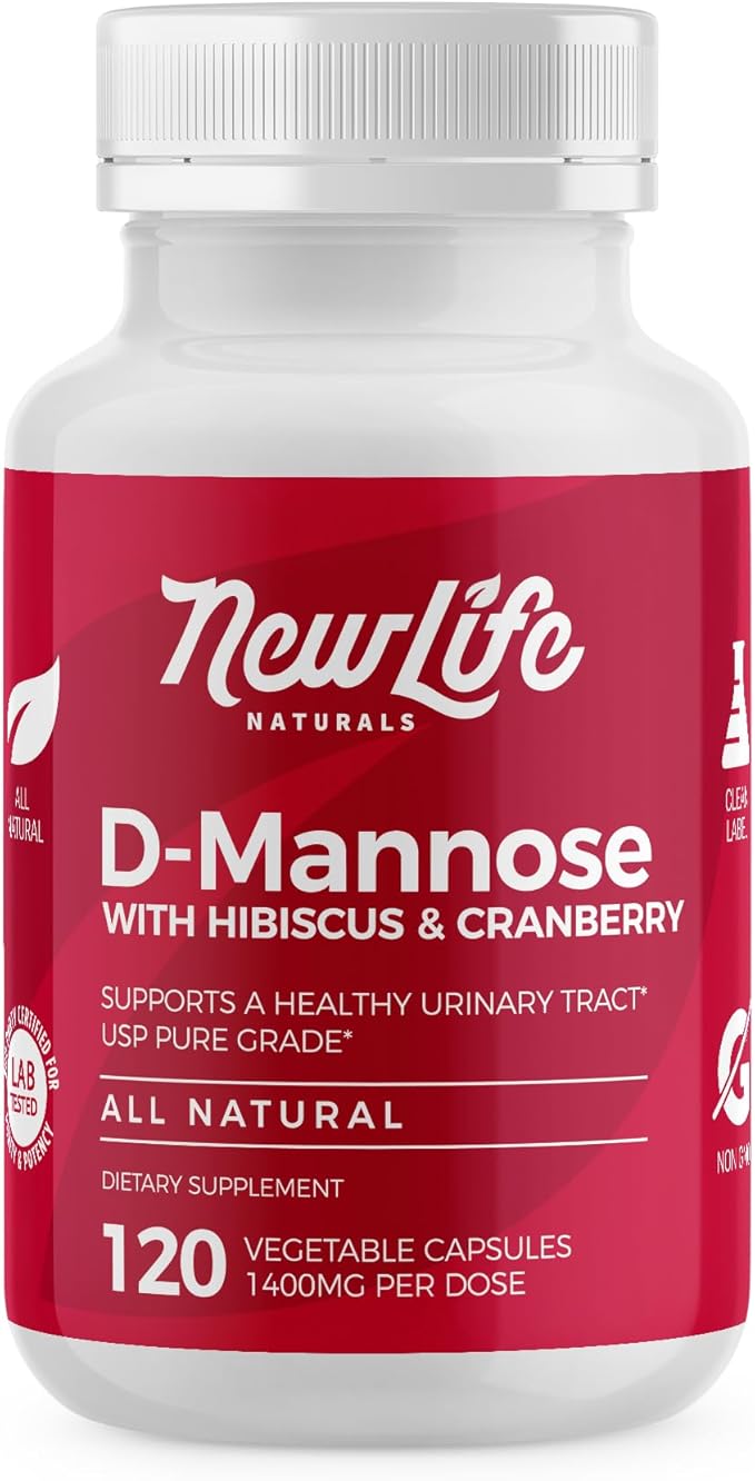 NewLife Naturals D-Mannose Capsules | w/Cranberry and Hibiscus Extracts | Natural Urinary Tract Health Supplement | 1400mg Pure Veggie Powder | 120 Veggie Capsules