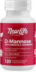 NewLife Naturals D-Mannose Capsules | w/Cranberry and Hibiscus Extracts | Natural Urinary Tract Health Supplement | 1400mg Pure Veggie Powder | 120 Veggie Capsules