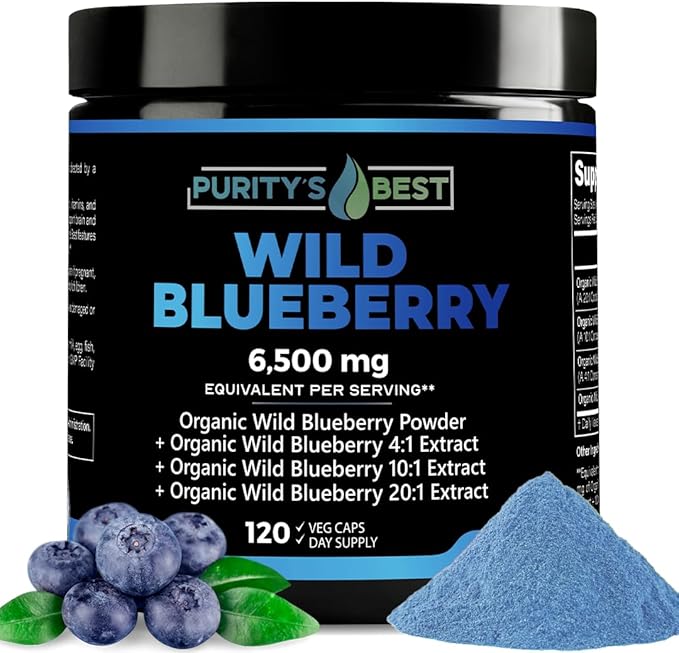 Purity’s Best Wild Blueberry Extract, Rich in Flavonoids & Anthocyanins, Antioxidant Support for Brain & Heart Health, 4-Month Supply, Non-GMO, 120 Vegan Capsules