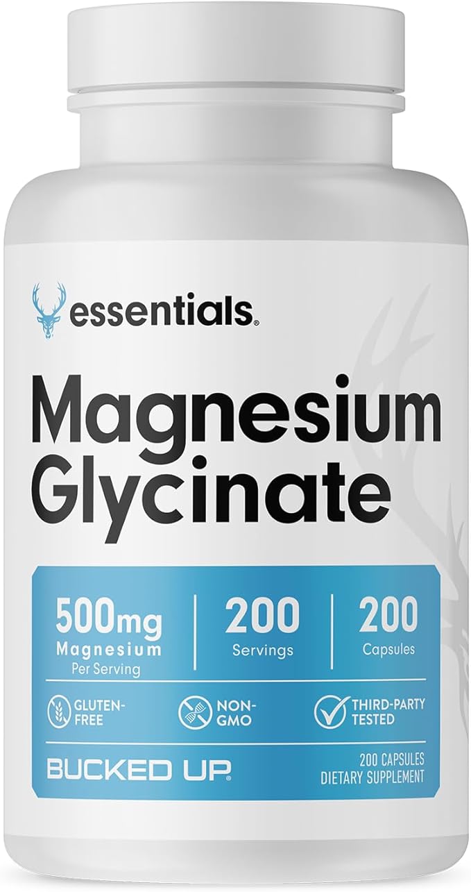 Bucked Up Magnesium Glycinate 500mg | Chelated Magnesium Bisglycinate | Non GMO Gluten Free Third Party Tested | Daily Mineral Support (200 Capsules, 200 Servings)