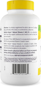 Healthy Origins Vitamin E 400 IU (Natural, Non-GMO, Gluten Free, Skin Support, Cardiovascular Support), 360 Softgels