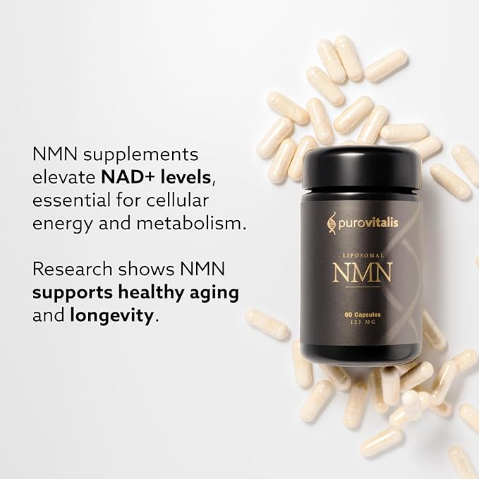 PUROVITALIS Liposomal NMN, 250mg Longevir Nicotinamide Mononucleotide Supplement, NAD+ Boost for Cellular Health, Energy & Healthy Aging, 1-Month Supply (60 Vegan Capsules)