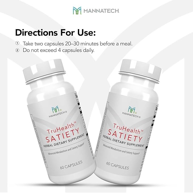 Mannatech - TruHealth Satiety - Encourages Mindful Eating & Balanced Habits, Gut Health Formula with MetaboBiome Blend & Chromium - 60 Capsules