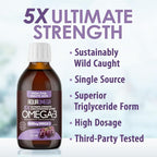 5X Ultimate Strength Omega 3 Fish Oil Liquid, Fish Oil Supplements with High DHA and EPA Omega3 Fatty Acids, High Potency Omega 3 with Vitamin D, 7.60 floz, Grape Flavor