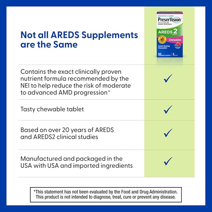 PreserVision AREDS 2 Eye Vitamins, #1 Eye Doctor Recommended Brand, Chewable Lutein and Zeaxanthin Supplement with Vitamin C, Vitamin E,Zinc, and Copper, Mixed Berry, 60 Tablets