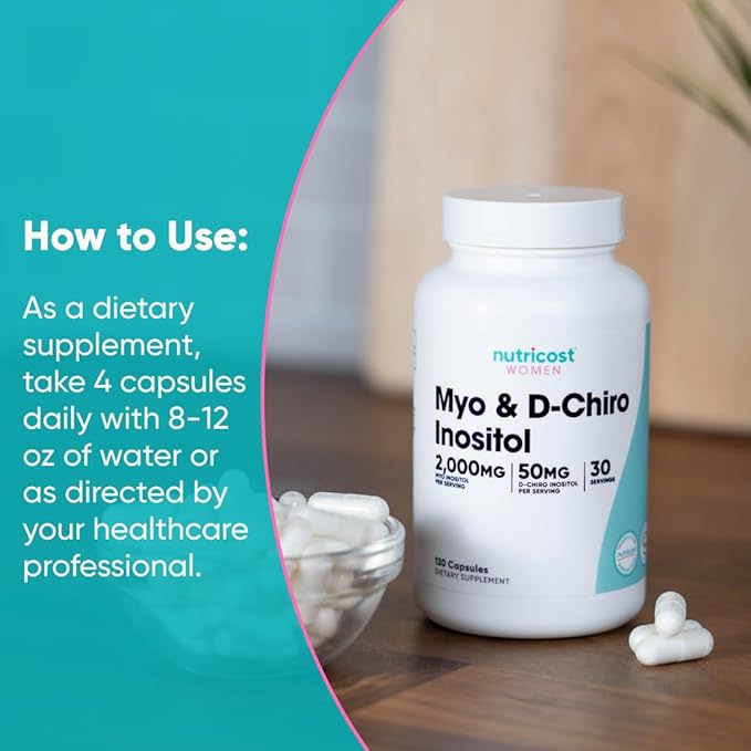 Nutricost Myo Inositol & D-Chiro Inositol for Women 2000mg, 120 Capsules, 2000mg Myo & 50mg D-Chiro Per Serving, 30 Servings, Vegetarian Friendly, Non-GMO & Gluten Free