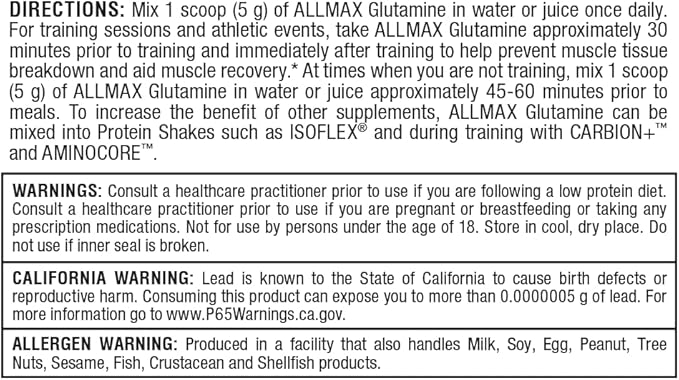 ALLMAX L Glutamine Powder 400g, Fermented L-Glutamine Powder Pure, Unflavored Glutamine Supplement for Gut Health, Recovery & Immune Support, Vegan, Gluten Free