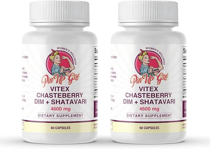 Pin Up Girl Vitex Chasteberry + DIM & Shatavari – Hormonal Balance Supplement for Women – Supports Hormonal Balance, Cycle Health & Reproductive Wellness – 4600mg - 60 Capsules (2-Pack)