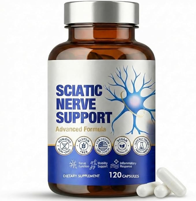 Sciatic Nerve Health Support Supplement, 120 Capsules Advanced Nerve Support Capsules with R-ALA, Benfotiamine & Vitamin B Complex, Supports Back, Leg & Glute Comfort, Vegan, Non-GMO