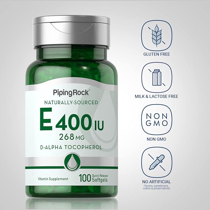 Piping Rock Vitamin E 400 IU Softgel Capsules | 268mg | 100 Pills | D-Alpha Tocopherol | Non-GMO, Gluten Free Supplement