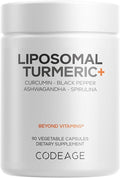 Codeage Organic Turmeric Supplement - 95% Curcumin Extract Pills - Liposomal Fermented Botanical Blend Black Pepper, Ashwagandha, Ginger, Stephania, Boswelia, Cumin, Digestive Bitters - 90 Capsules