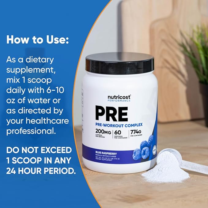 Nutricost Pre-Workout Complex Powder (60 Servings, Blue Raspberry) - Pre-Workout Supplement with Beta-Alanine, Taurine & Amino Acids