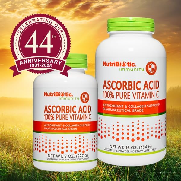 NutriBiotic Ascorbic Acid Vitamin C Powder, 16 Oz | Pharmaceutical Grade L-Ascorbic Acid, 2000 Mg Per Serving | Essential Immune & Antioxidant Collagen Support Supplement | Vegan, Gluten & GMO Free