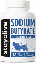 STAY ALIVE Sodium Butyrate Supplement 1200mg, Pure Butyric Acid Postbiotic, 120 Count, 2 Month Supply, Non-GMO and Gluten-Free Butyrate Powder Capsules