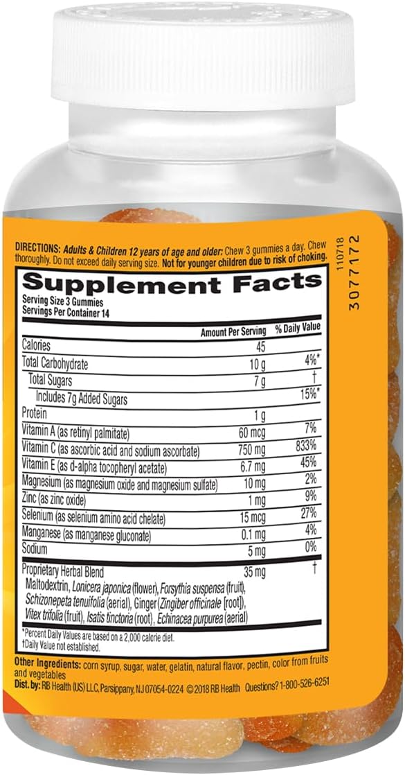 Airborne 750mg Vitamin C Gummies for Adults, Immune Support Supplement with Powerful Antioxidants Vitamins C & E - 42 Gummies, Zesty Orange Flavor (2 Pack)