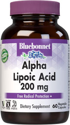 Bluebonnet Alpha Lipoic Acid 200mg - Powerful Antioxidant Nerve Support Supplement - For Women & Men Daily - Non-GMO, Vegan, Kosher - Gluten-Free, Soy-Free, Dairy-Free - 60 Vegetable Capsules