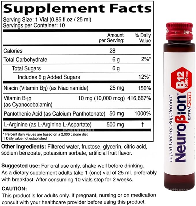 Neurobion Extra Forte B12 10,000 mcg Vials, Liquid - Extreme Powerful- 10 Vials per Box