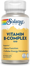SOLARAY Vitamin B Complex 100mg - Cellular Energy, Nerve and Heart Health Support - Supplies All 8 B Complex Vitamins - Vitamin B12, B1, B2, B3, B6, Niacin, Folic Acid and Biotin - Vegan, 50 Servings
