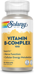 SOLARAY Vitamin B Complex 100mg - Cellular Energy, Nerve and Heart Health Support - Supplies All 8 B Complex Vitamins - Vitamin B12, B1, B2, B3, B6, Niacin, Folic Acid and Biotin - Vegan, 50 Servings