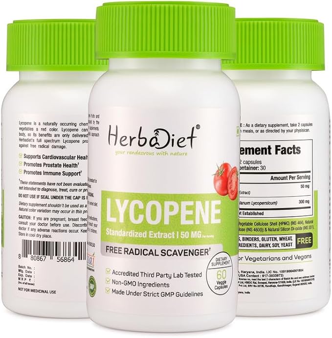 Lycopene 50mg Capsules - Natural Prostate Health Support Supplements for Men - Immune Support, Antioxidant, Vision Support, Heart Health, Eye Health - Pure Tomato Extract (120 Capsules)