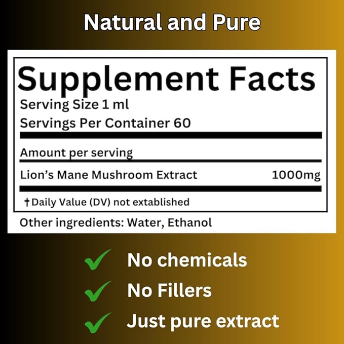 Lion’s Mane Tincture, High Potency, Double Extracted, 60 Daily Doses