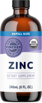 VIMERGY USDA Organic Zinc Supplements for Women & Men (7.5mg Liquid Zinc Per Serving) Fast-Absorbing Immune Support, Promotes Healthy Bones & Skin, Vegan, Up to 120 Servings (240mL)